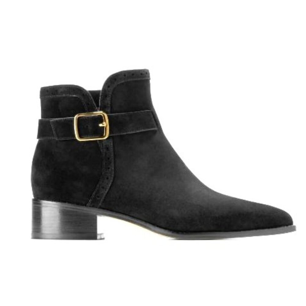 Cole Haan Womens Black Suede Side Zip Up Norella Buckle Ankle Bootie Sz 7.5 New